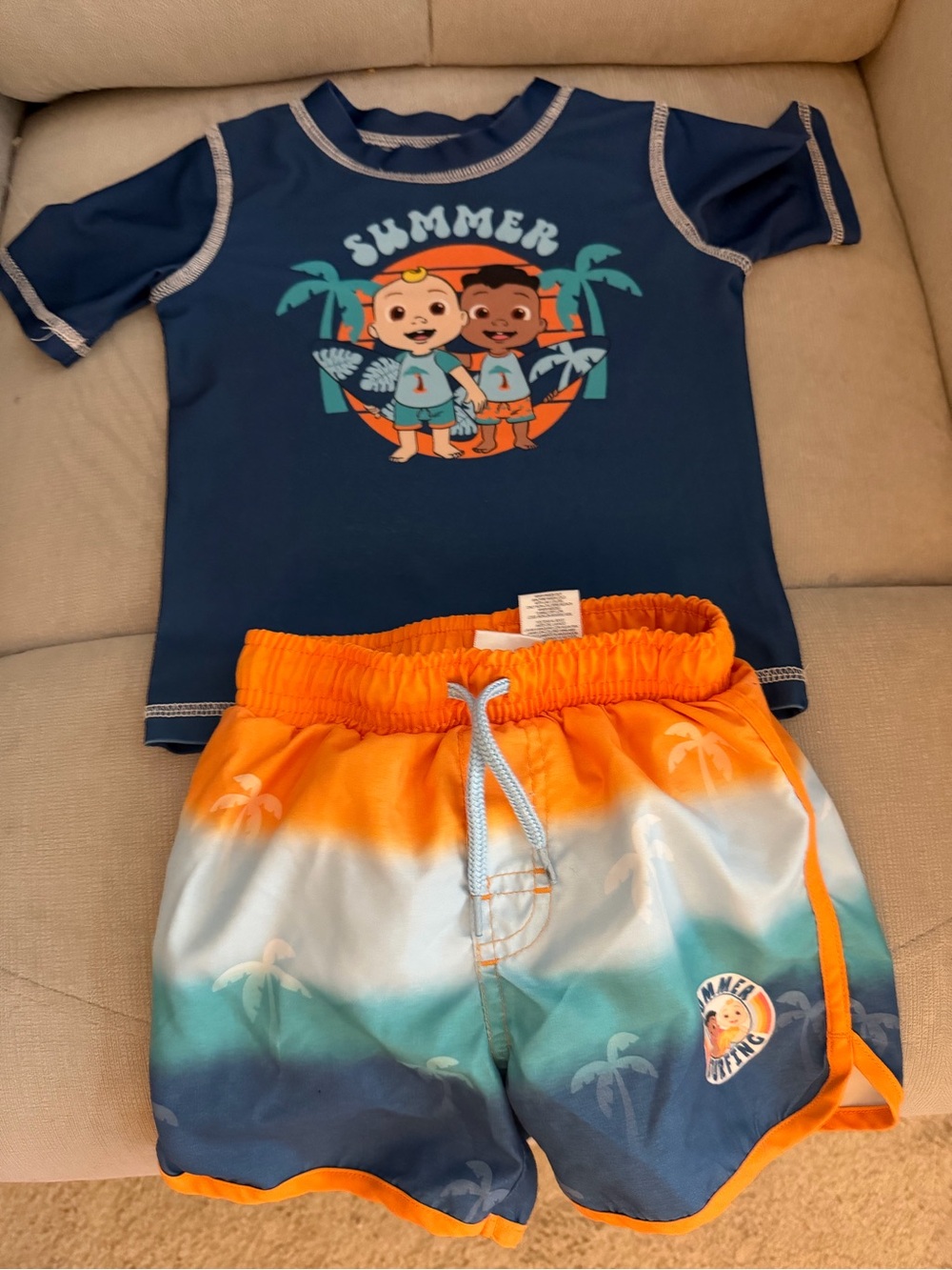 Carter's Navy Blue Rash Guard with Orange Ombre Swim Shorts